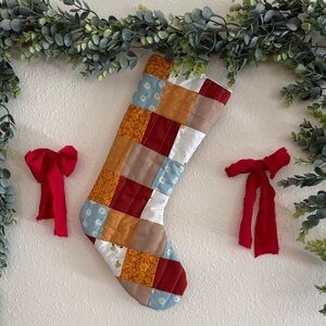 Patchwork Holiday Stocking with Red and Gold Accents